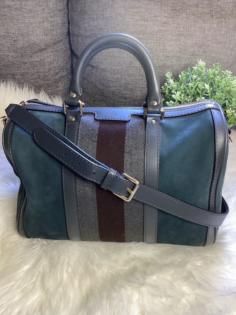 Green Gucci Suede Web Satchel Leather - Picture 1 of 16